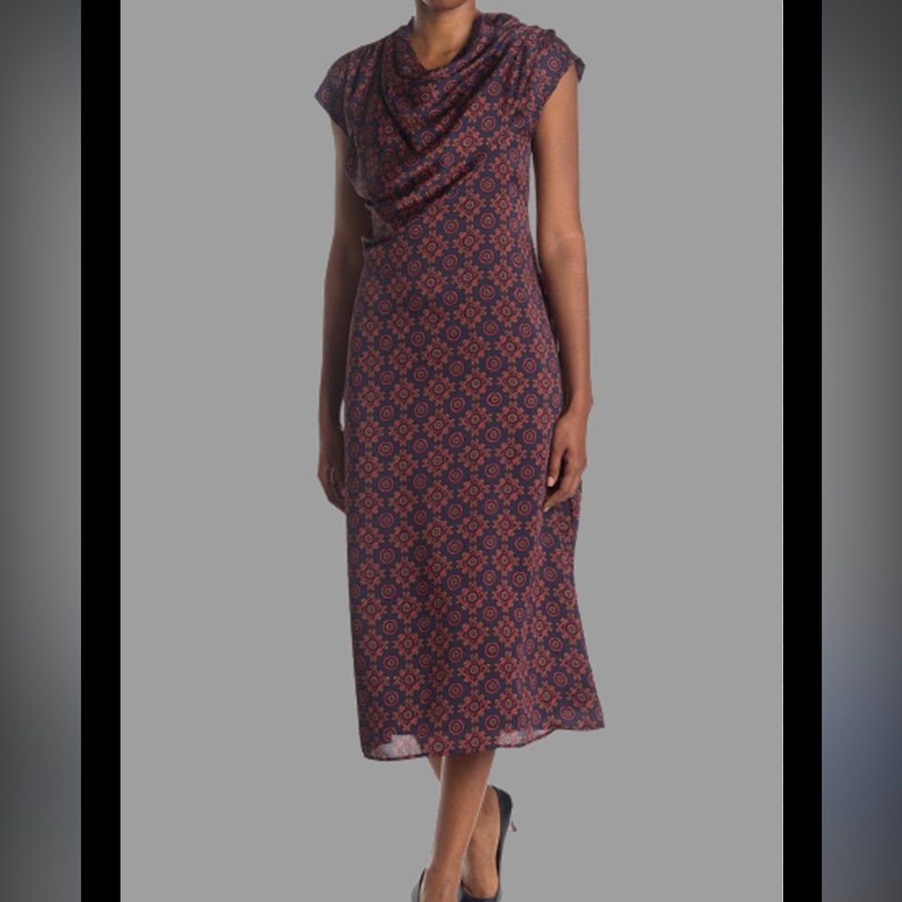 Club Monaco drape neck midi dress